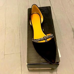 NWT and Box J. Crew Black Suede Flats with Glitter Bow